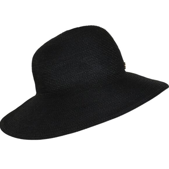 Eric Javits Black Wide Brim Floppy Straw Sun Hat $285 - Picture 5 of 7